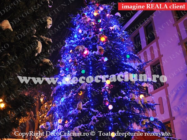 Iluminat festiv exterior Craciun instalatii luminoase leduri albastre